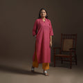 A-line cotton hand embroidered jacquard kurta for women 14