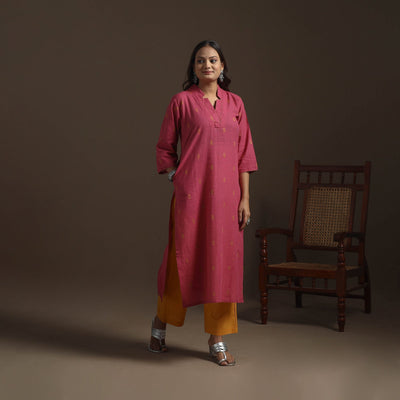 A-line cotton hand embroidered jacquard kurta for women 14