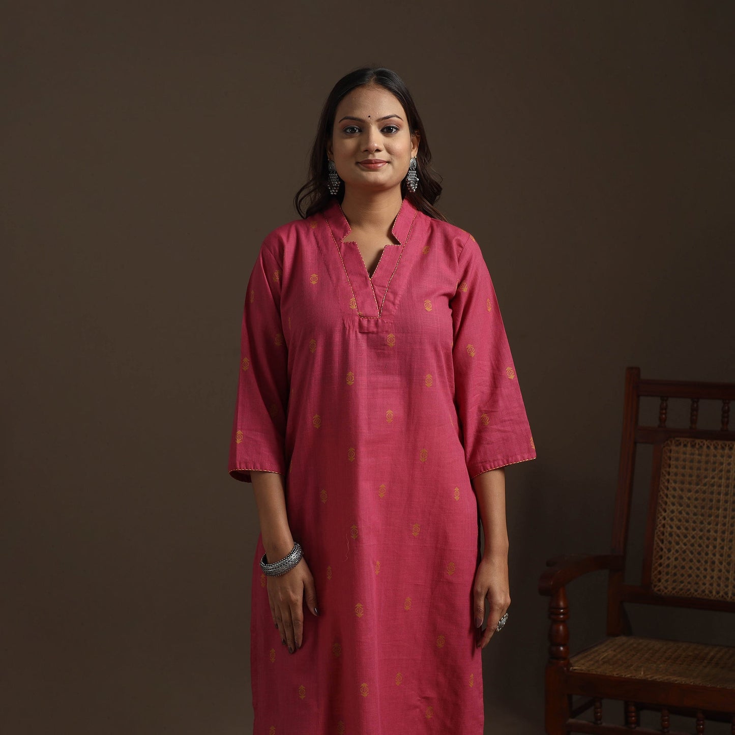 A-line cotton hand embroidered jacquard kurta for women 14