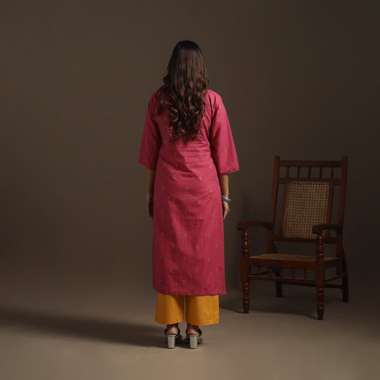 A-line cotton hand embroidered jacquard kurta for women 14