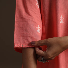 A-line cotton hand embroidered jacquard kurta for women 19