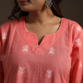 A-line cotton hand embroidered jacquard kurta for women 19