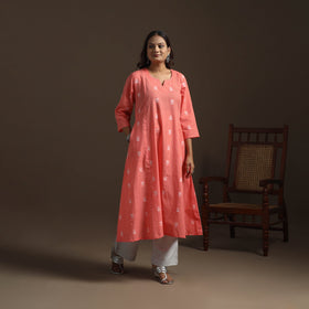 A-line cotton hand embroidered jacquard kurta for women 19