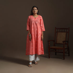 A-line cotton hand embroidered jacquard kurta for women 19