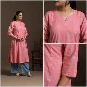 A-line cotton hand embroidered jacquard kurta for women 21