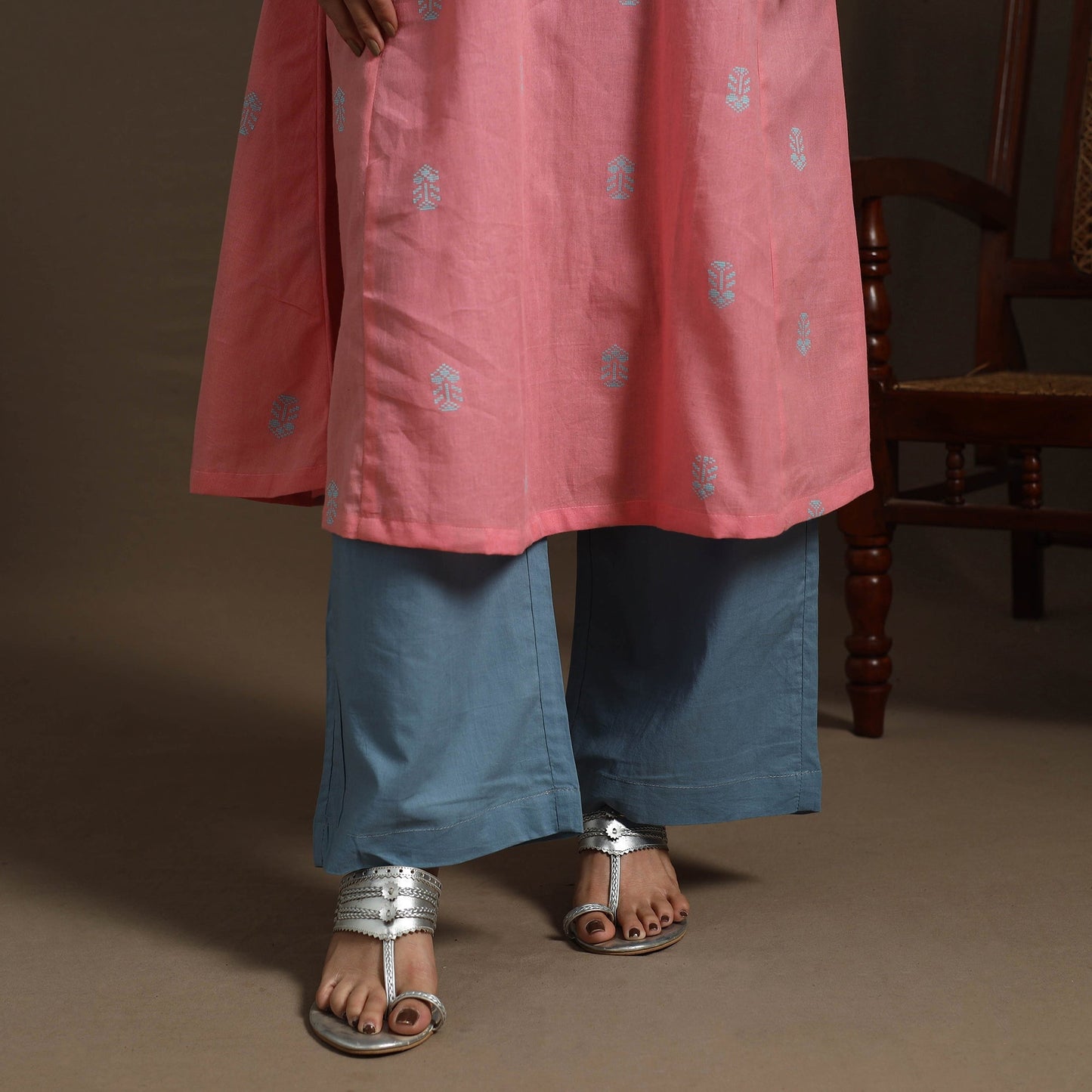 A-line cotton hand embroidered jacquard kurta for women 21