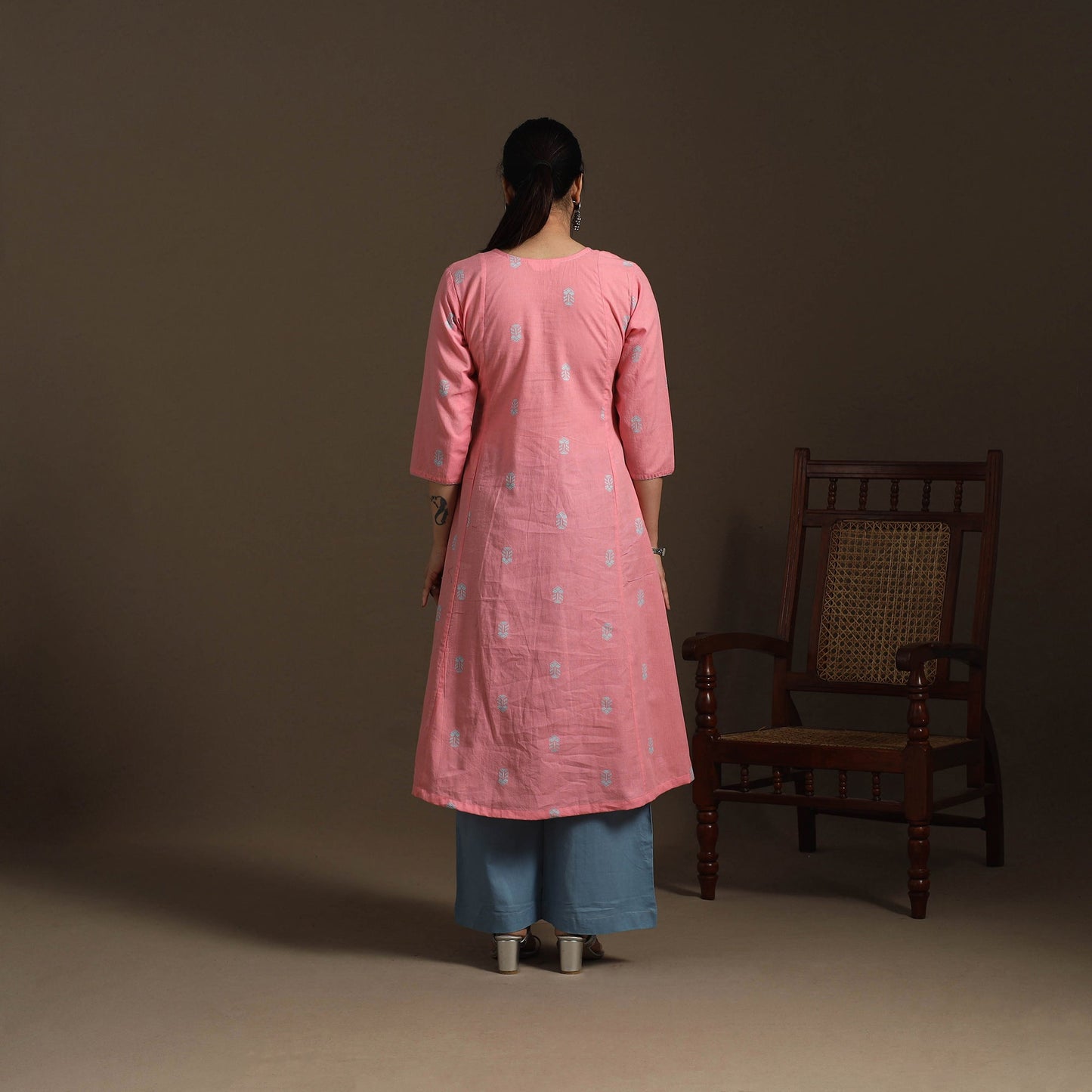 A-line cotton hand embroidered jacquard kurta for women 21