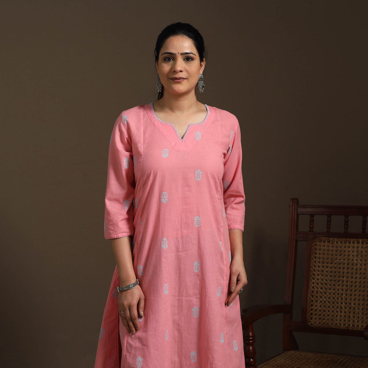 A-line cotton hand embroidered jacquard kurta for women 21
