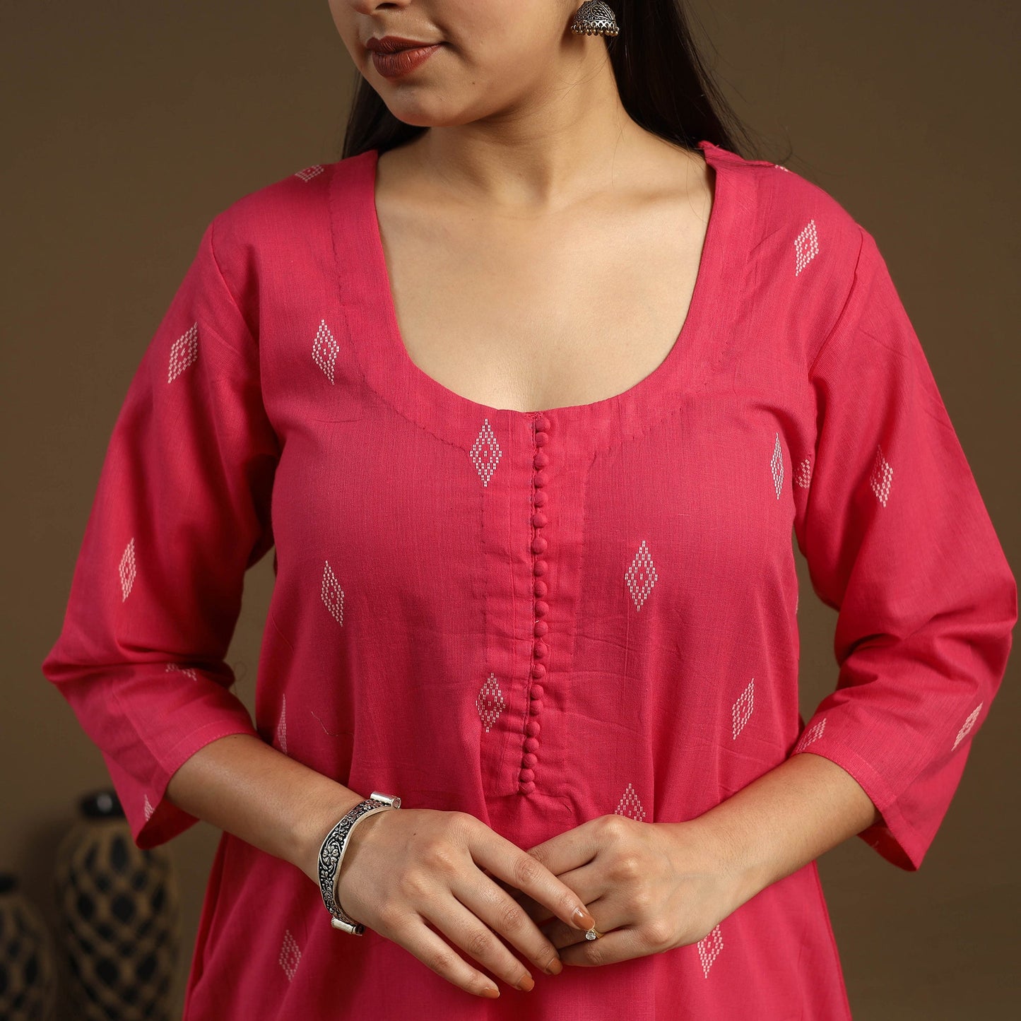  A-Line Cotton Jacquard Kurta for Women