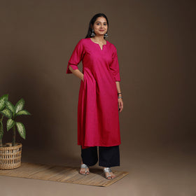 Pink A-Line Cotton Jacquard Kurta