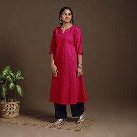 Pink A-Line Cotton Jacquard Kurta