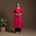 Pink A-Line Cotton Jacquard Kurta