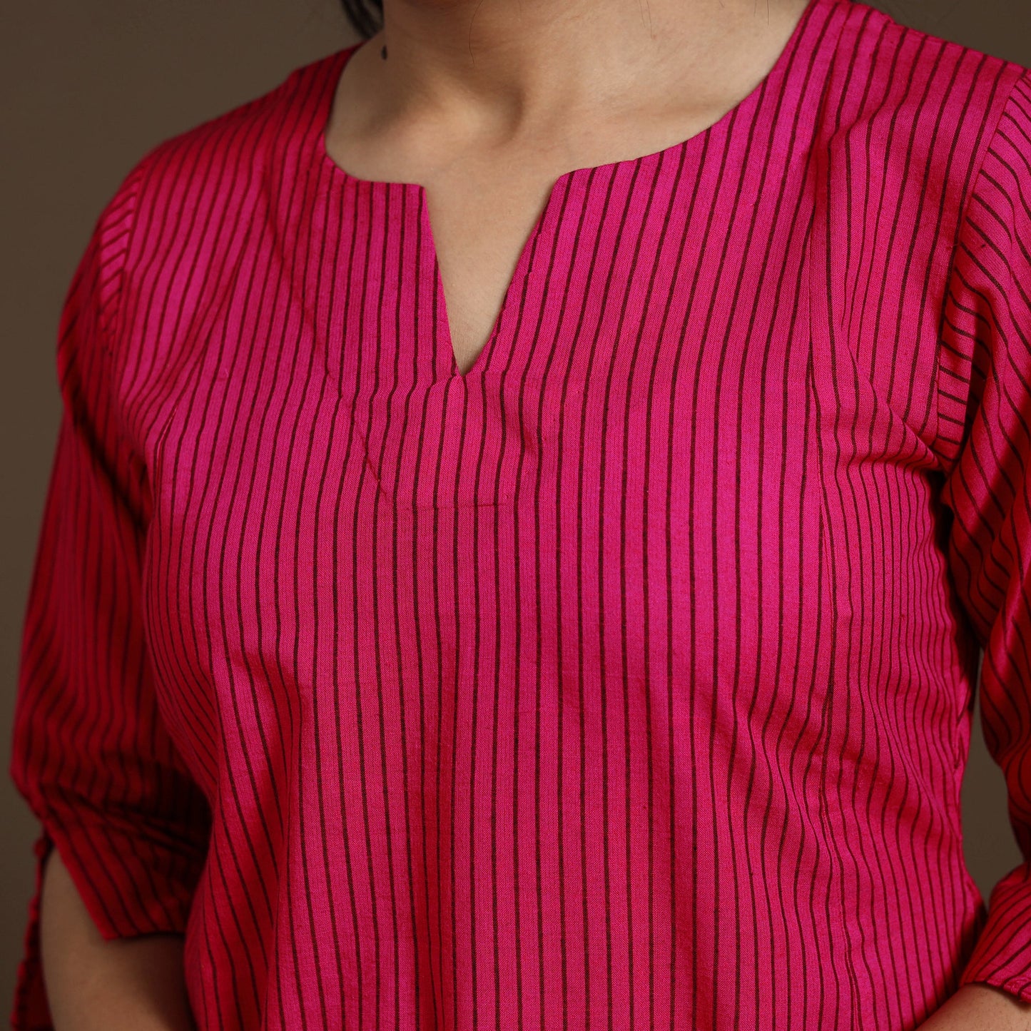 Pink A-Line Cotton Jacquard Kurta