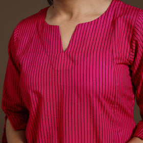 Pink A-Line Cotton Jacquard Kurta