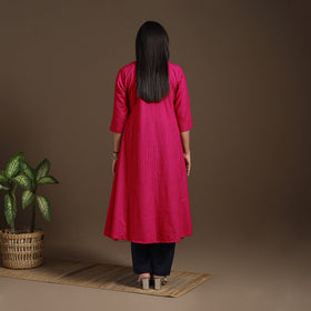 Pink A-Line Cotton Jacquard Kurta