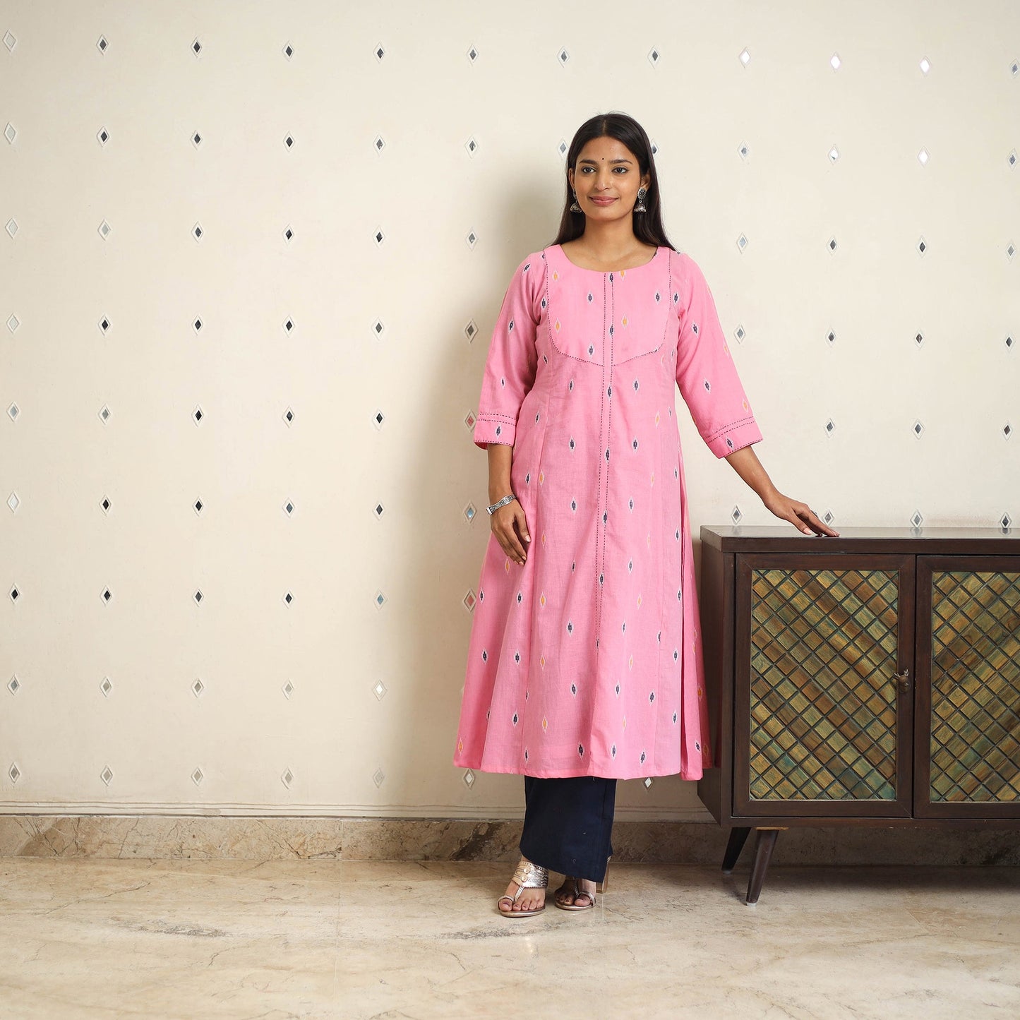  A-Line Cotton Jacquard Kurta