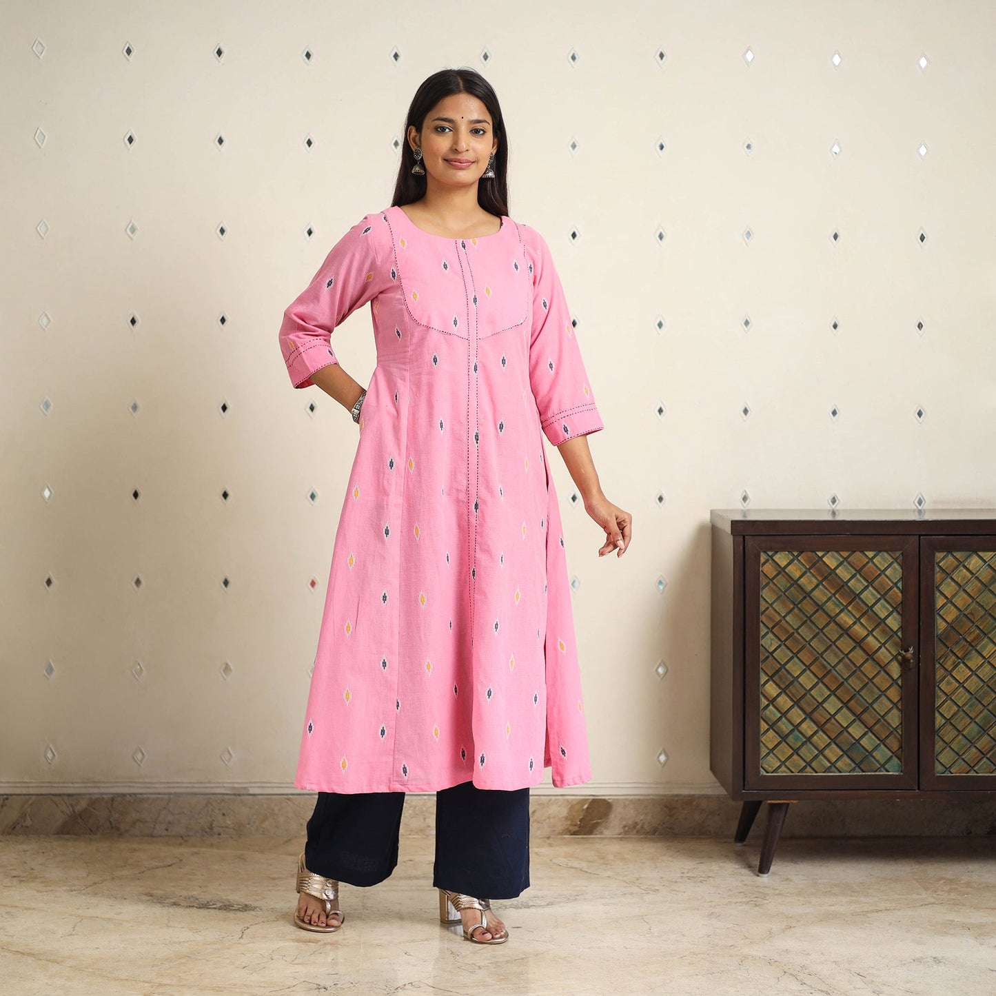  A-Line Cotton Jacquard Kurta