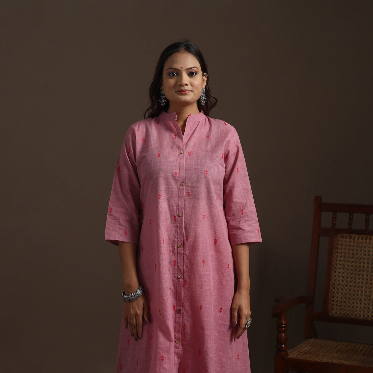 A-line cotton jacquard kurta for women 05 - handcrafted
