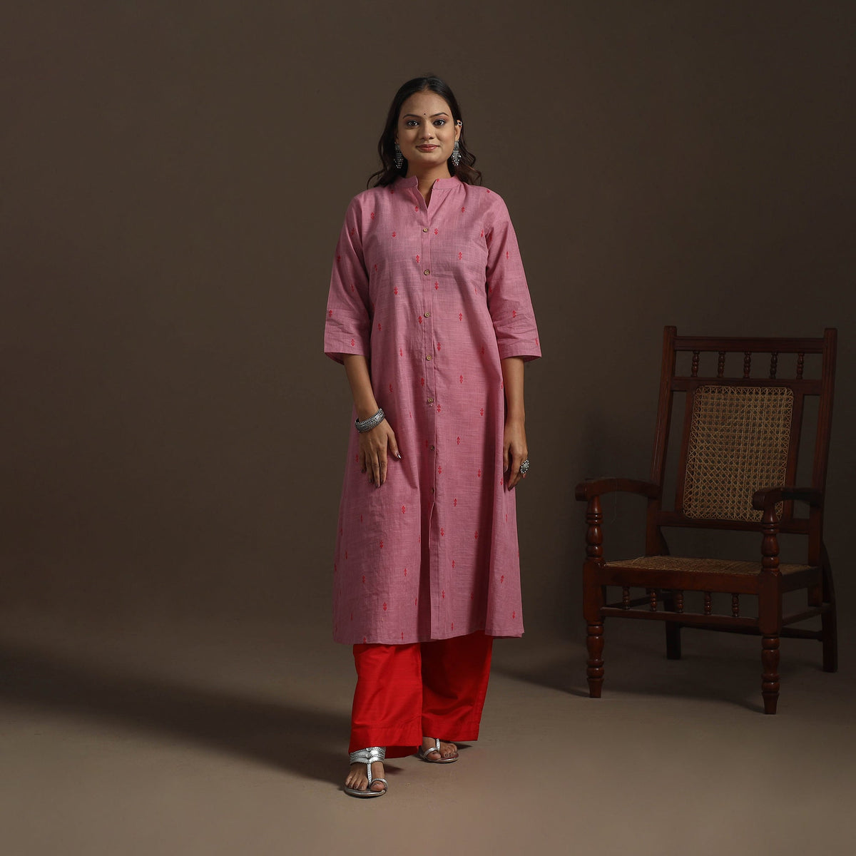 A-line cotton jacquard kurta for women 05 - handcrafted