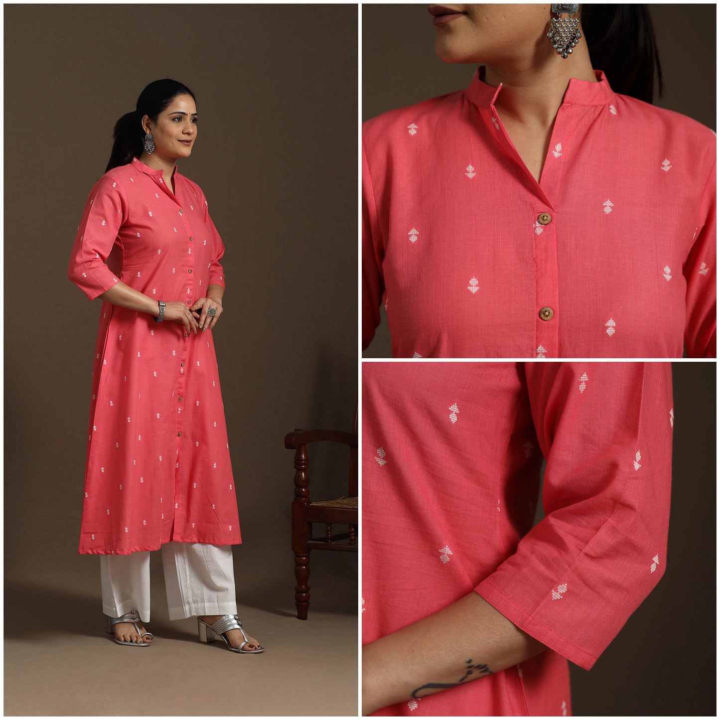 A-line cotton jacquard kurta for women 10 - handcrafted