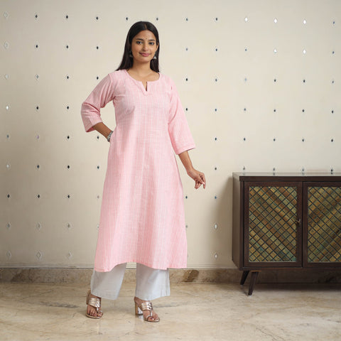 Pink A-Line Stripe Cotton Kurta