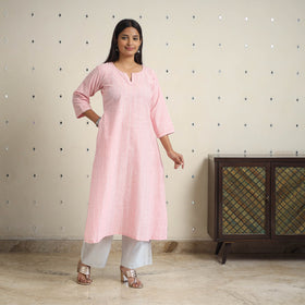 Pink A-Line Stripe Cotton Kurta