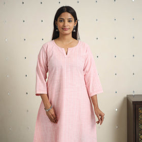 Pink A-Line Stripe Cotton Kurta
