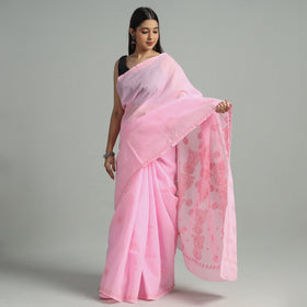 Buy Lucknow Chikankari Hand Embroidery Terivoile Cotton Saree 12 Online at iTokri.com