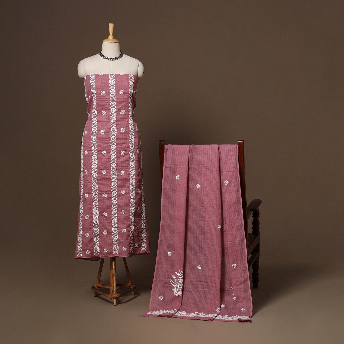 Lucknowi chikankari hand embroidered kota doria cotton 2pc