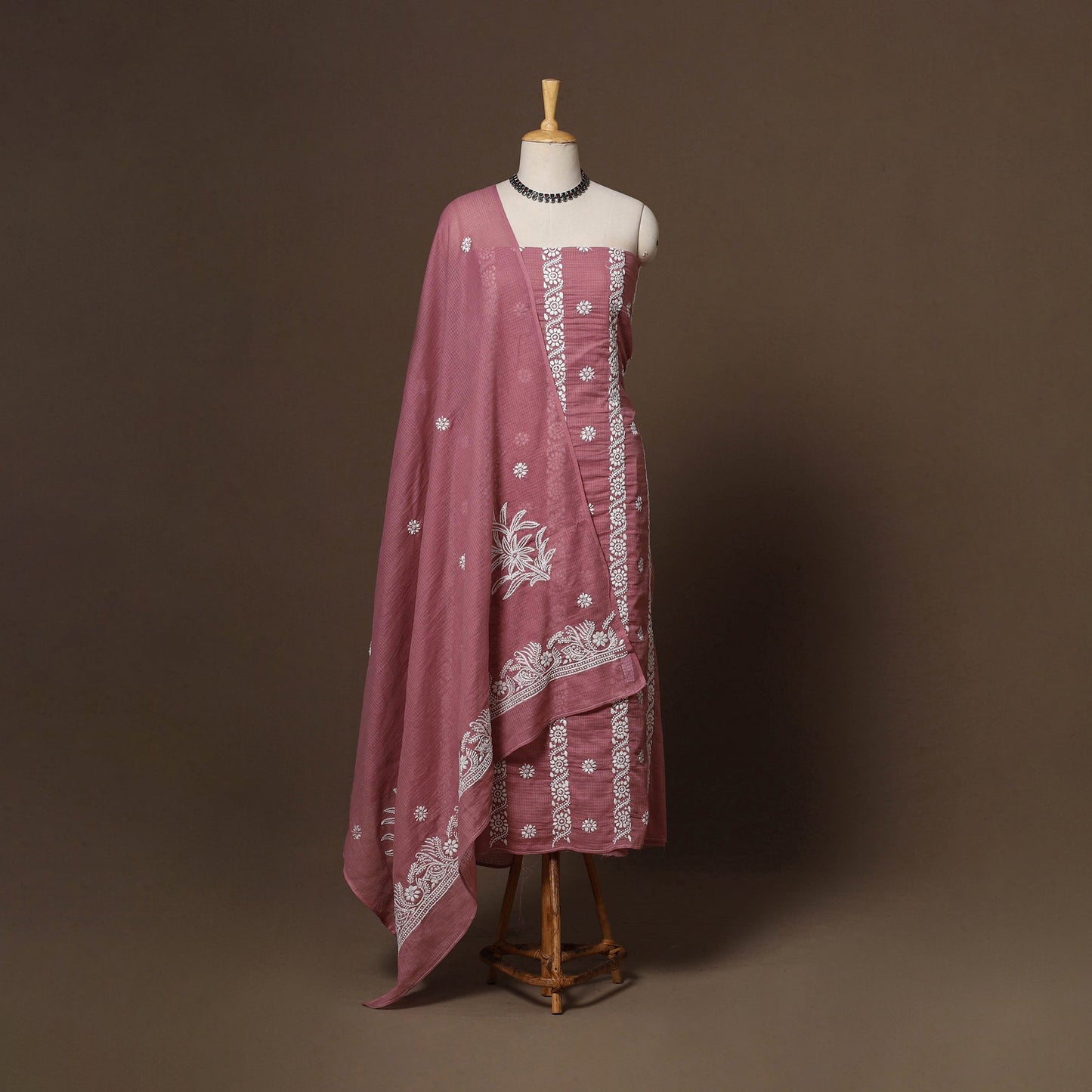 Lucknowi chikankari hand embroidered kota doria cotton 2pc