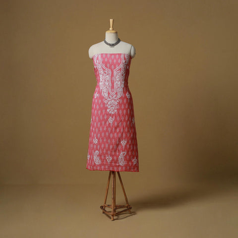 Lucknowi chikankari hand work pochampally ikat unstitched