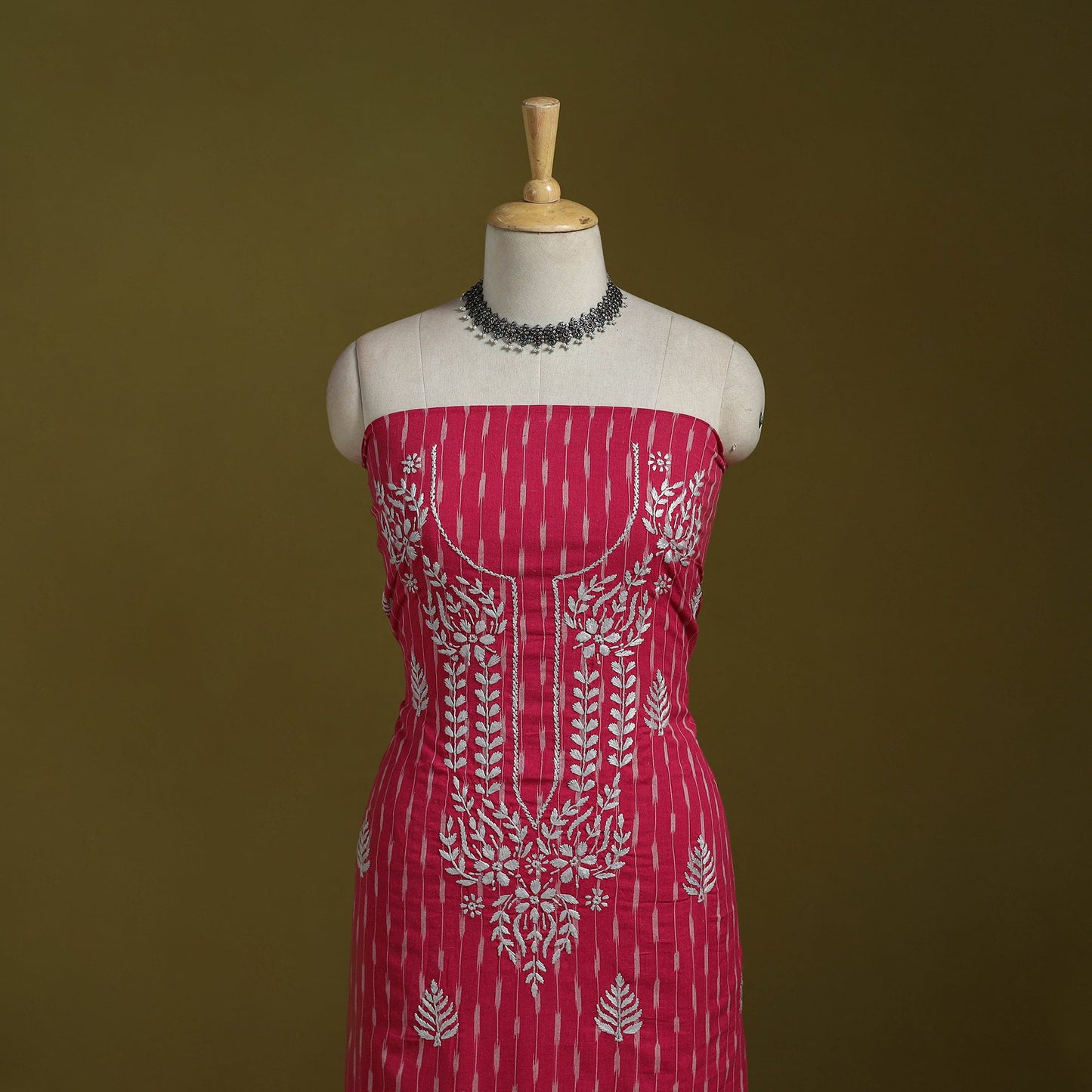 Lucknowi chikankari work pochampally ikat unstitched kurta