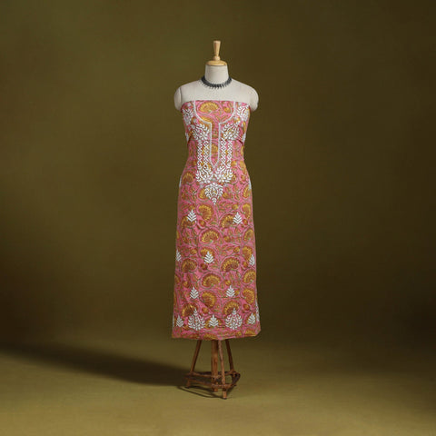 Lucknowi chikankari work sanganeri unstitched kurta