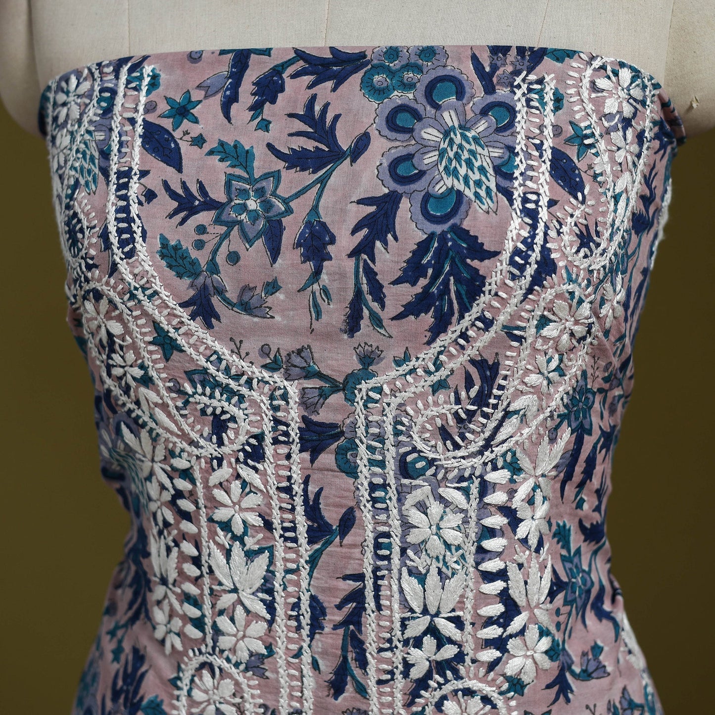 Lucknowi chikankari work sanganeri unstitched kurta