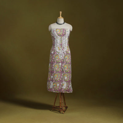 Lucknowi chikankari work sanganeri unstitched kurta