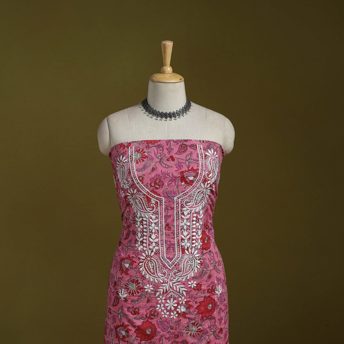 Lucknowi chikankari work sanganeri unstitched kurta