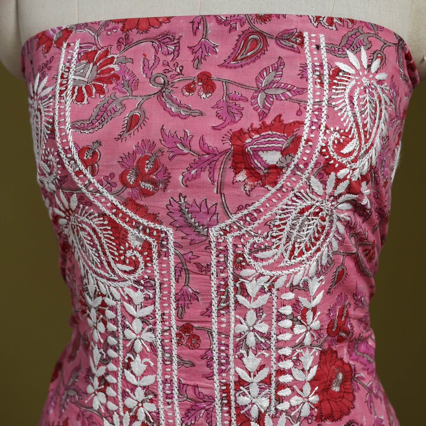 Lucknowi chikankari work sanganeri unstitched kurta