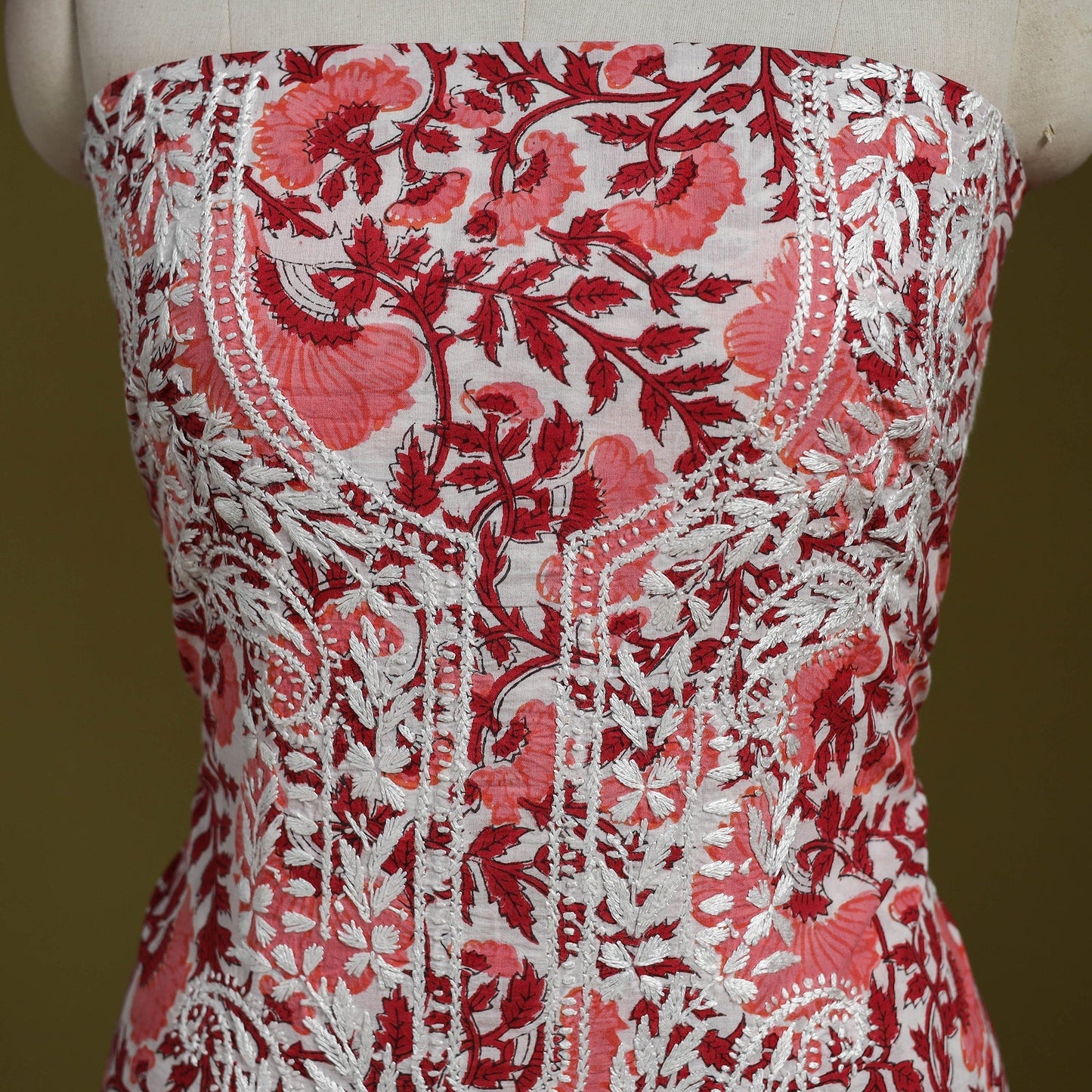 Lucknowi chikankari work sanganeri unstitched kurta