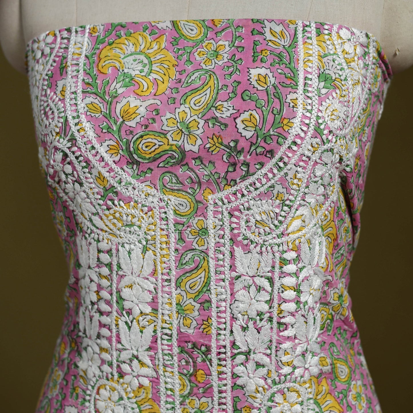 Lucknowi chikankari work sanganeri unstitched kurta