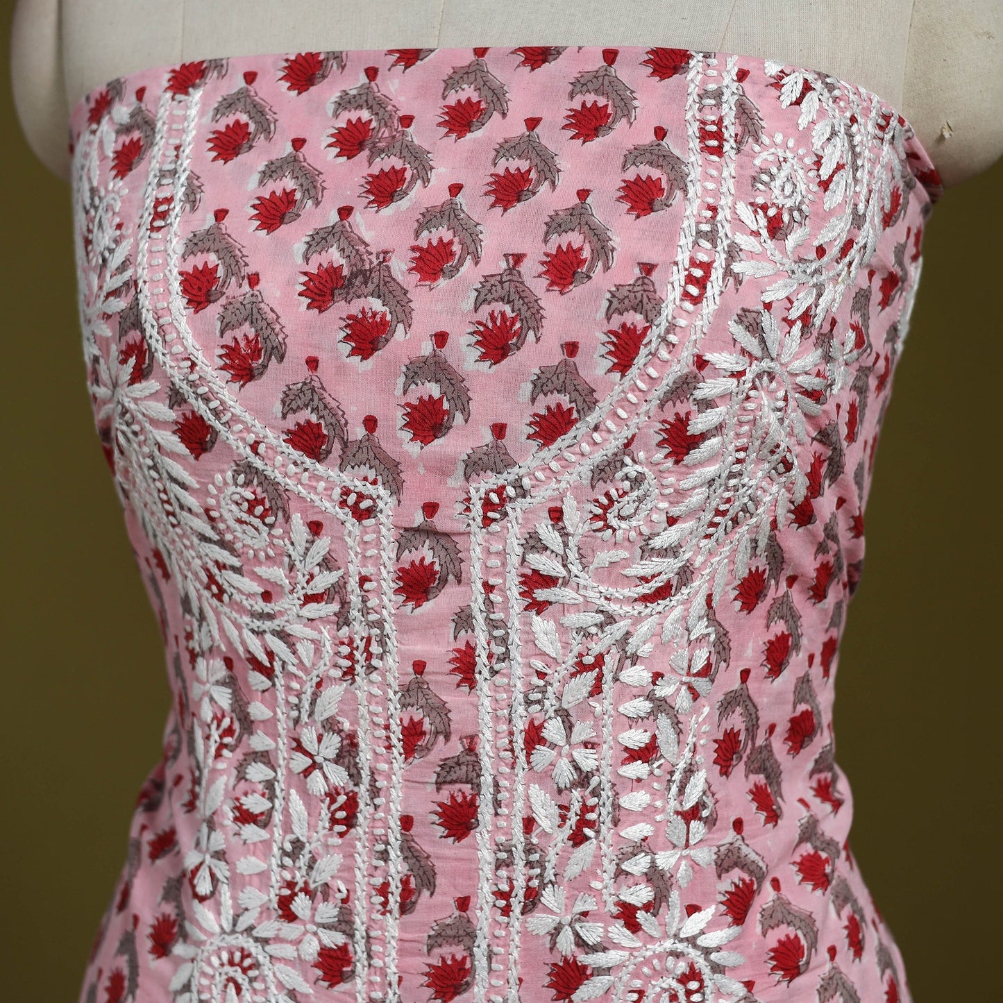 Lucknowi chikankari work sanganeri unstitched kurta