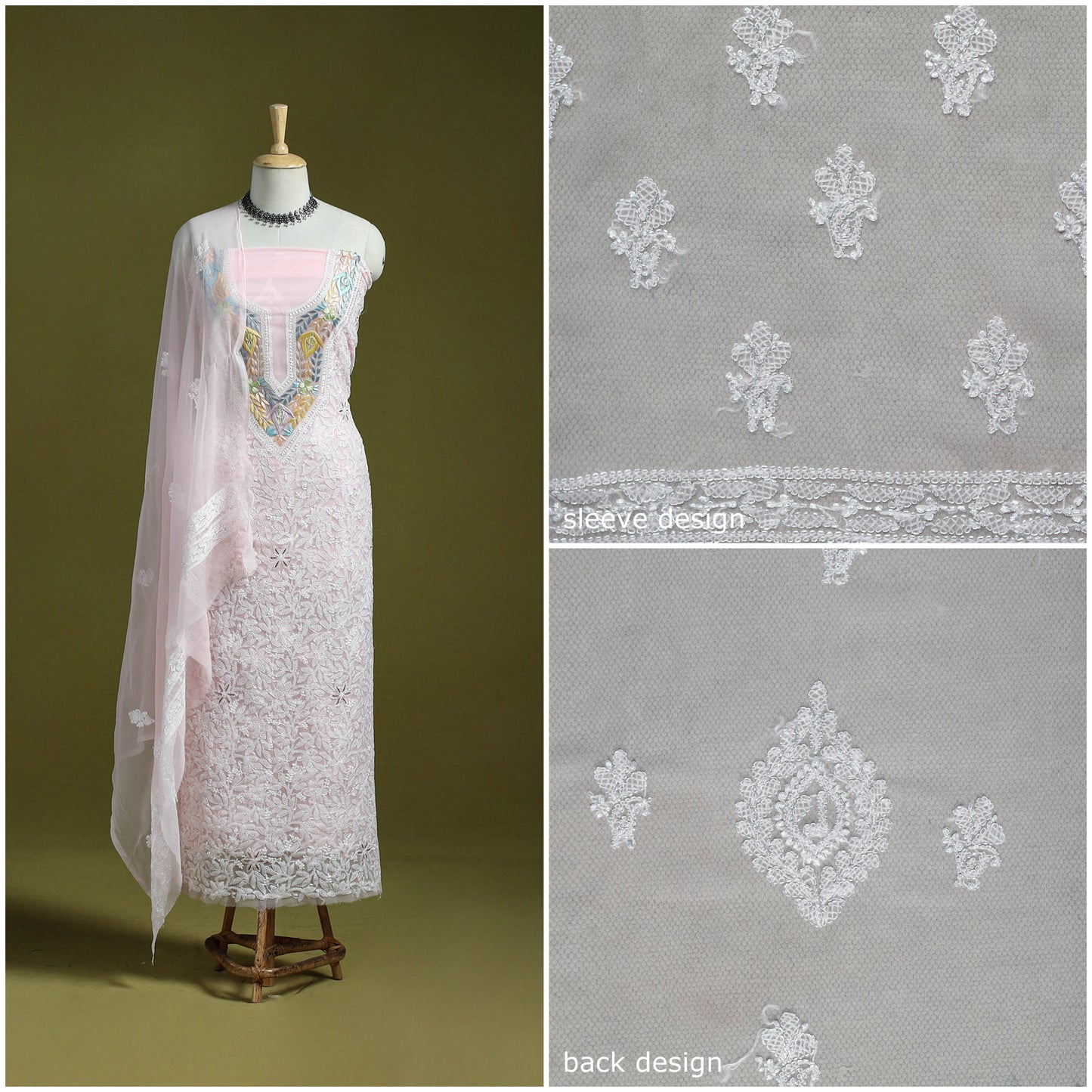 Pink - lucknowi hand embroidered chikankari georgette 3pc