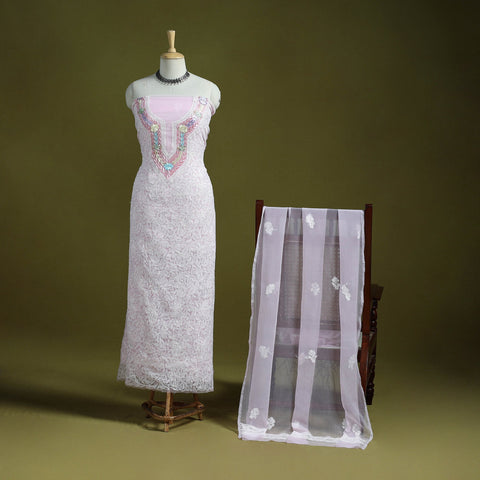 Pink - lucknowi hand embroidered chikankari georgette 3pc