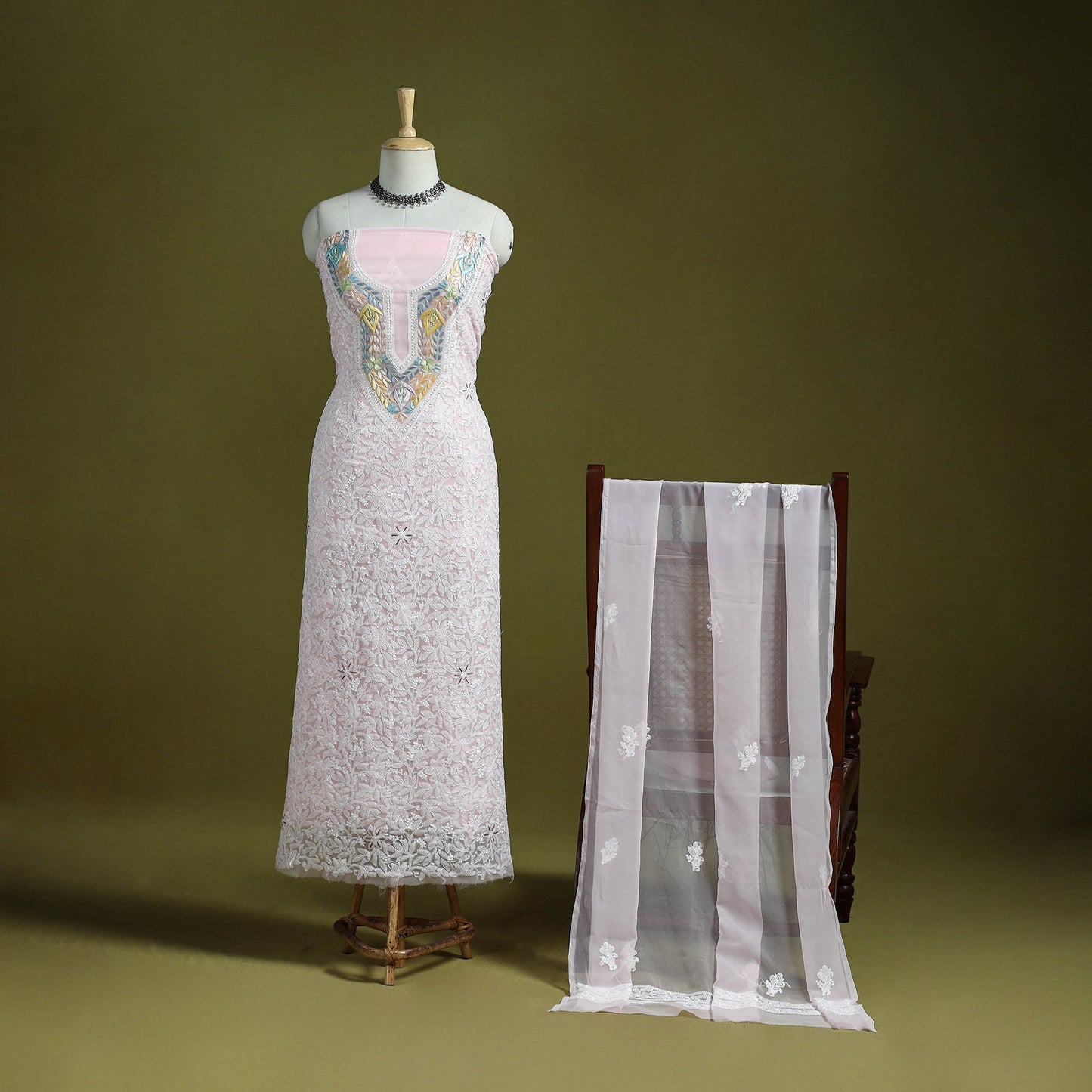 Pink - lucknowi hand embroidered chikankari georgette 3pc