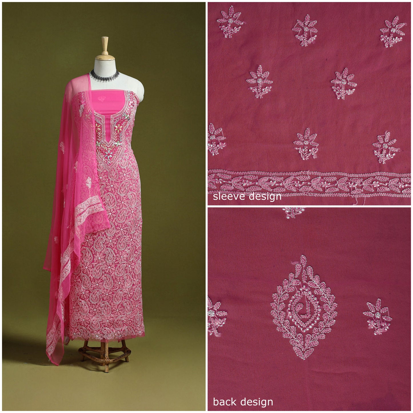Pink - lucknowi hand embroidered chikankari georgette 3pc