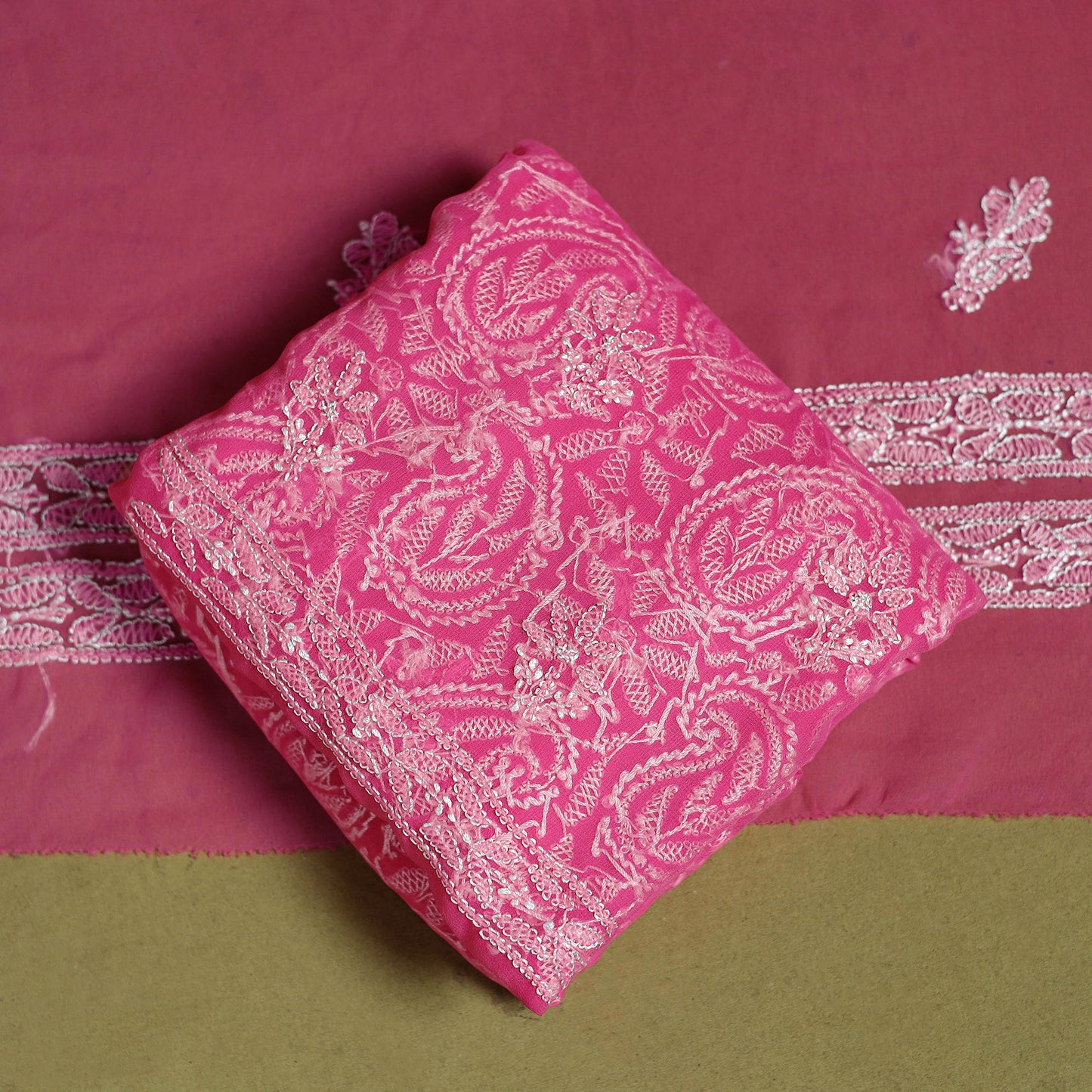 Pink - lucknowi hand embroidered chikankari georgette 3pc