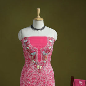 Pink - lucknowi hand embroidered chikankari georgette 3pc