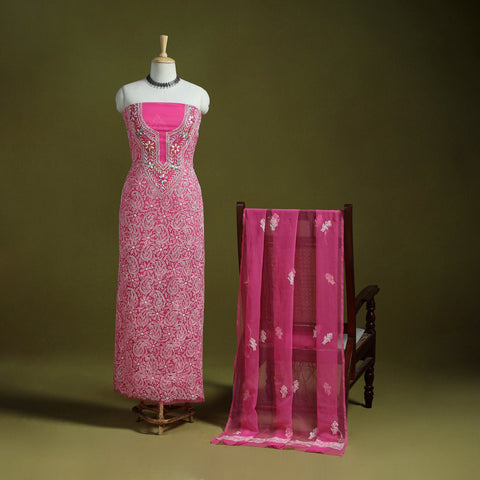 Pink - lucknowi hand embroidered chikankari georgette 3pc