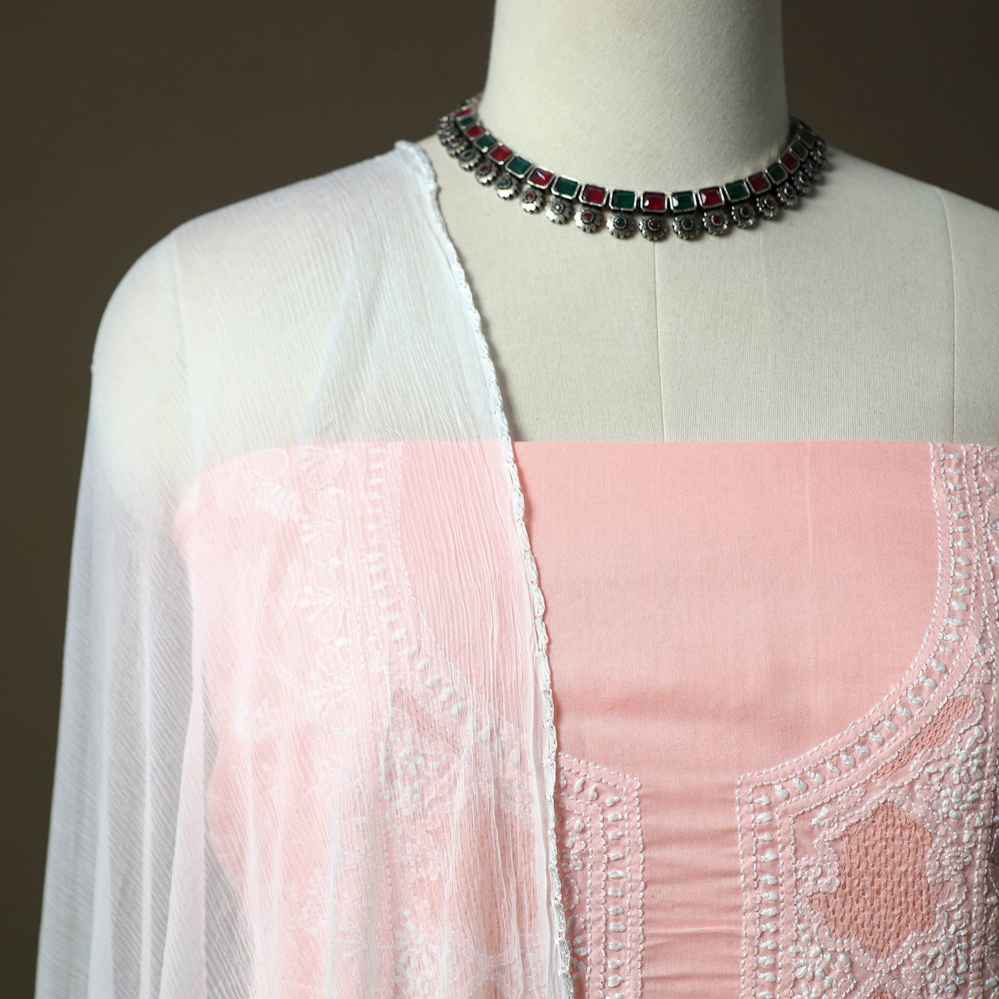 Lucknowi hand embroidered cotton chikankari 3pc unstitched