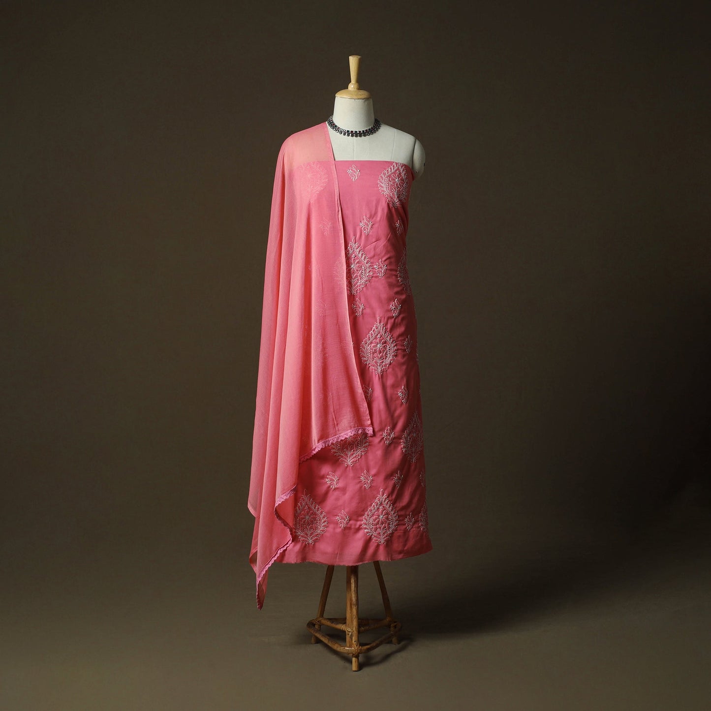 Lucknowi hand embroidered cotton chikankari 3pc unstitched