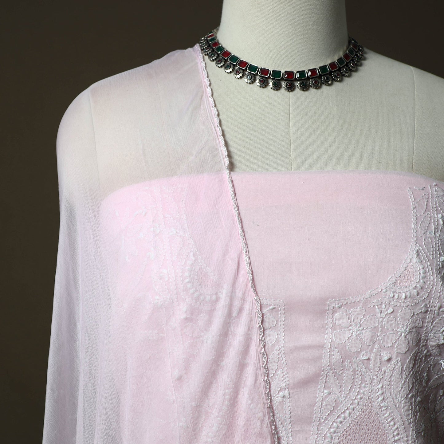 Lucknowi hand embroidered cotton chikankari 3pc unstitched